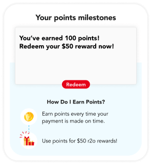 Your points milestones: you have earned 100 points and can redeem a $50 reward